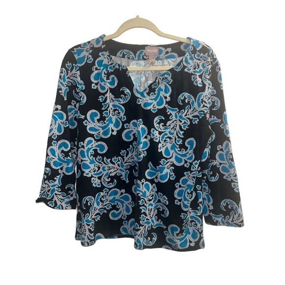 ✨Chicos Lace Jacquard Pleated Notch-Neck Sz 1 Top✨ - Picture 5 of 8